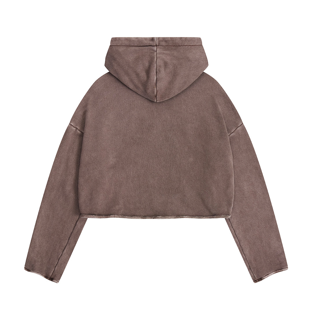 Reworked Cropped Hoody Washed Brown